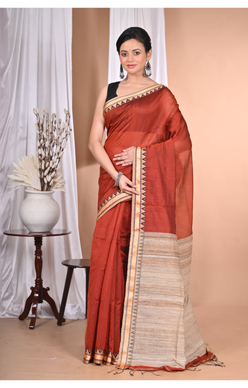 Morchari Pure Cotton Dhakai Jamdani Handloom Saree-Brown