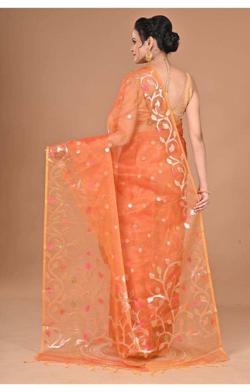 Morchari Heavy Jamdani Silk Orzanga Saree-Orange
