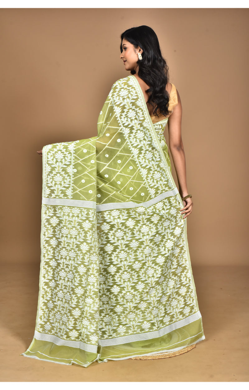 Morchari Pure Cotton Dhakai Jamdani Handloom Saree-Green