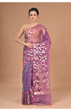 Morchari Semi Orzanga Jamdani Silk Saree-Wine