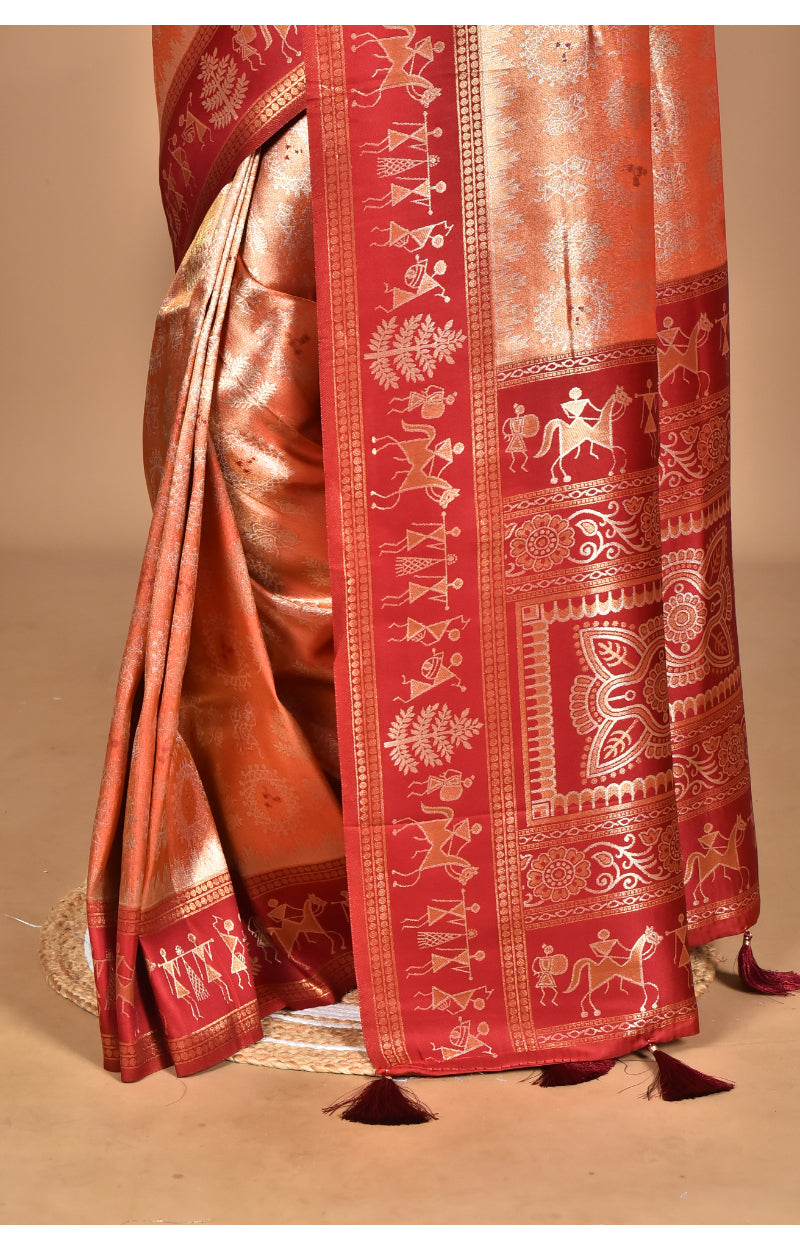 Morchari Women Desgin Two Dai Silk Saree-Peach