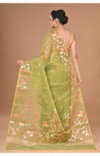 Morchari Heavy Jamdani Silk Orzanga Saree-Green