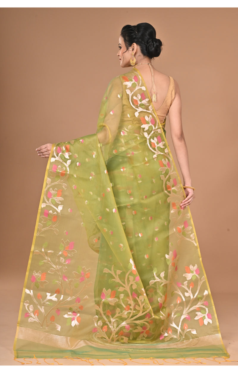 Morchari Heavy Jamdani Silk Orzanga Saree-Green