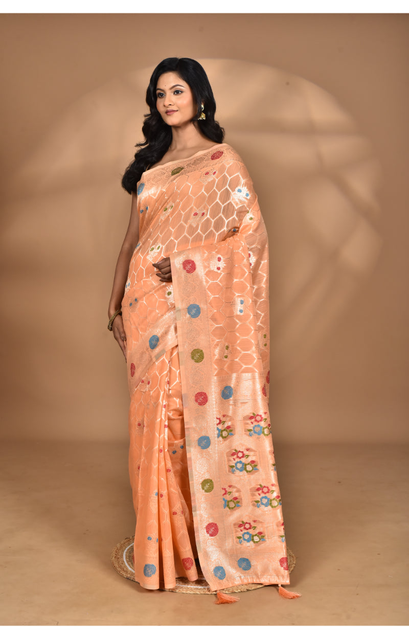 Morchari Women Desgin Chanderi Silk Saree-Peach