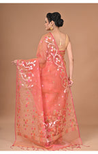 Morchari Semi Orzanga Jamdani Silk Saree-Peach
