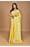 Morchari Pure Cotton Dhakai Jamdani Handloom Saree-Yellow