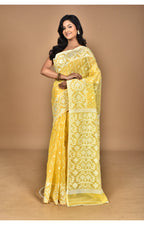 Morchari Pure Cotton Dhakai Jamdani Handloom Saree-Yellow