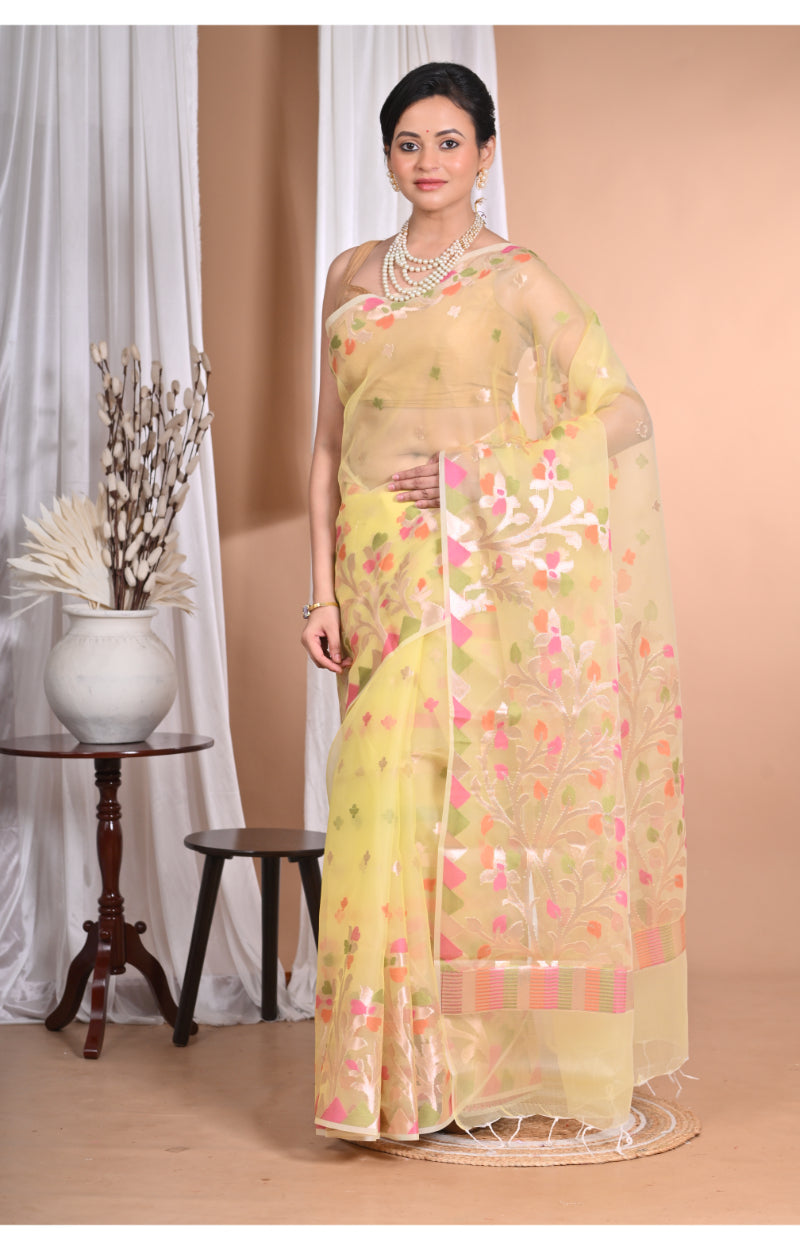 Morchari Heavy Jamdani Silk Orzanga Saree-Yellow
