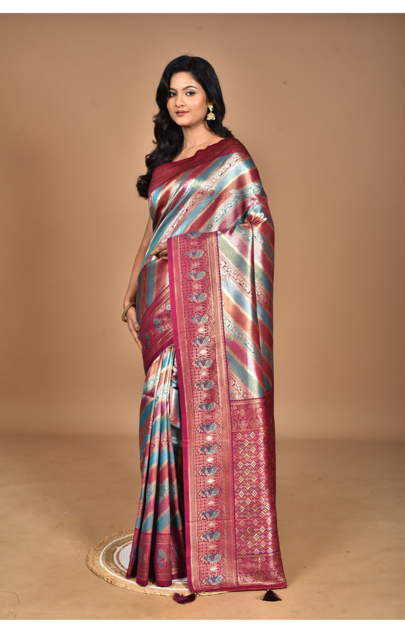 Morchari Ethnic Motifs Silk Blend Dharmavaram Saree-Purple