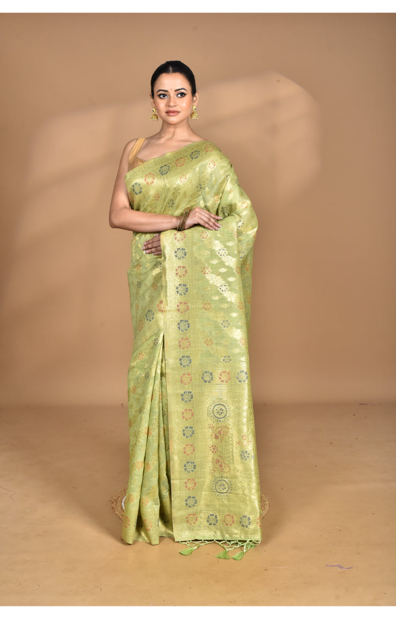 Morchari Banarasi Silk Chanderi Saree-Green