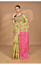 Morchari Pure Cotton Dhakai Jamdani Handloom Saree-Green