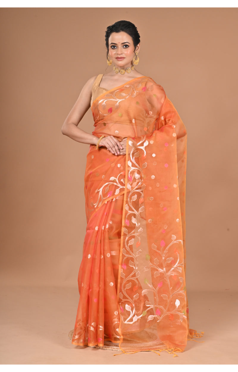 Morchari Heavy Jamdani Silk Orzanga Saree-Orange