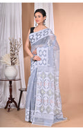 Morchari Pure Cotton Dhakai Jamdani Handloom Saree-Grey