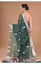 Morchari Heavy Chanderi Silk Saree-Green