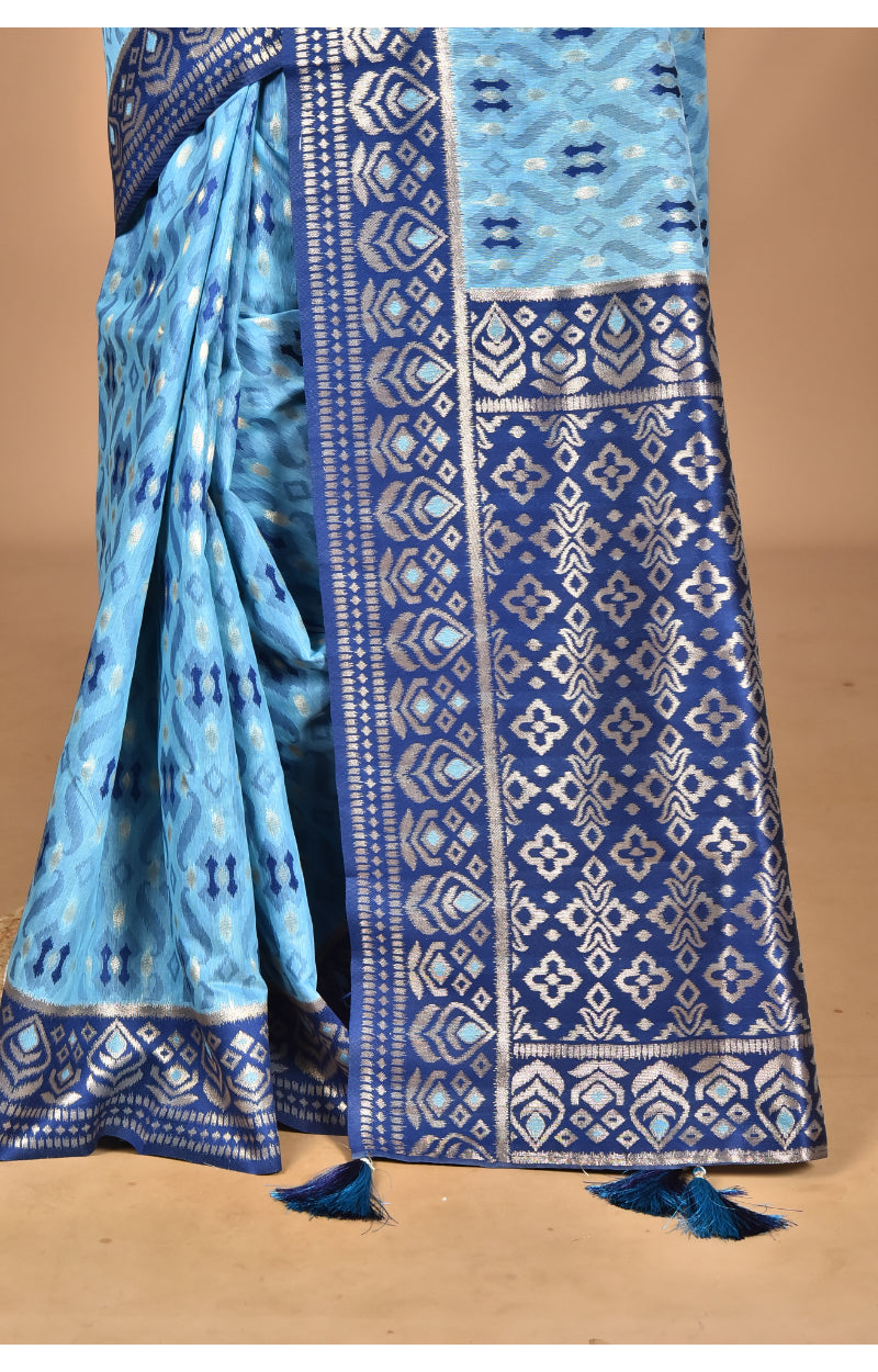 Morchari Women Desgin Kashmiri Silk Linen Saree-Blue