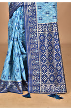 Morchari Women Desgin Kashmiri Silk Linen Saree-Blue