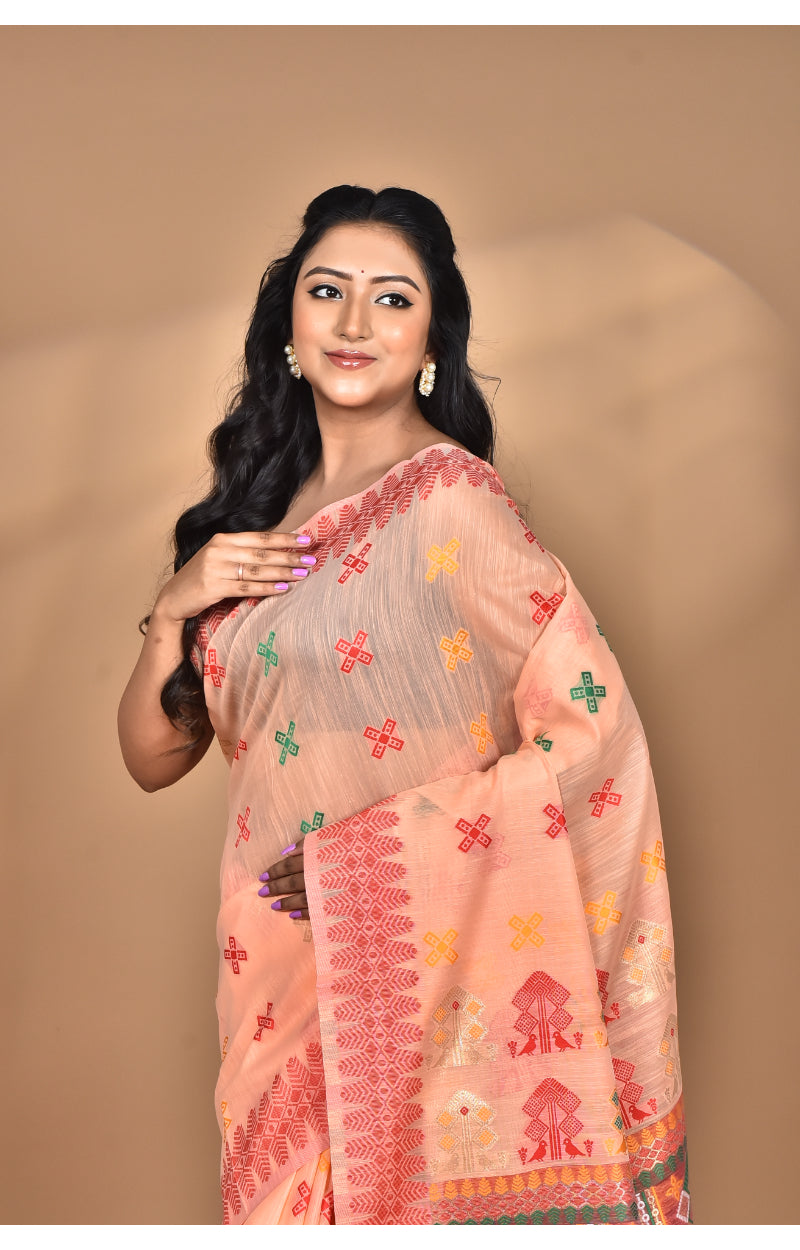 Morchari Women Desgin Chanderi Silk Saree-Peach