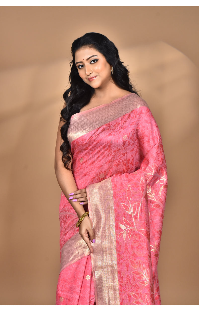 Morchari Jari Sami Silk Saree-Pink