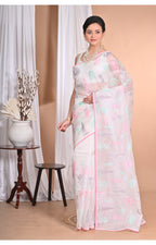 Morchari Pure Orzanga Tread Work Saree-Off White