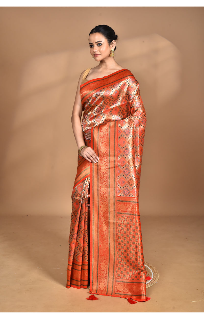 Morchari Rajputana Kanjiviram Silk Saree-Orange