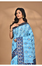 Morchari Women Desgin Kashmiri Silk Linen Saree-Blue