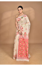 Morchari Pure Cotton Dhakai Jamdani Handloom Saree-Cream