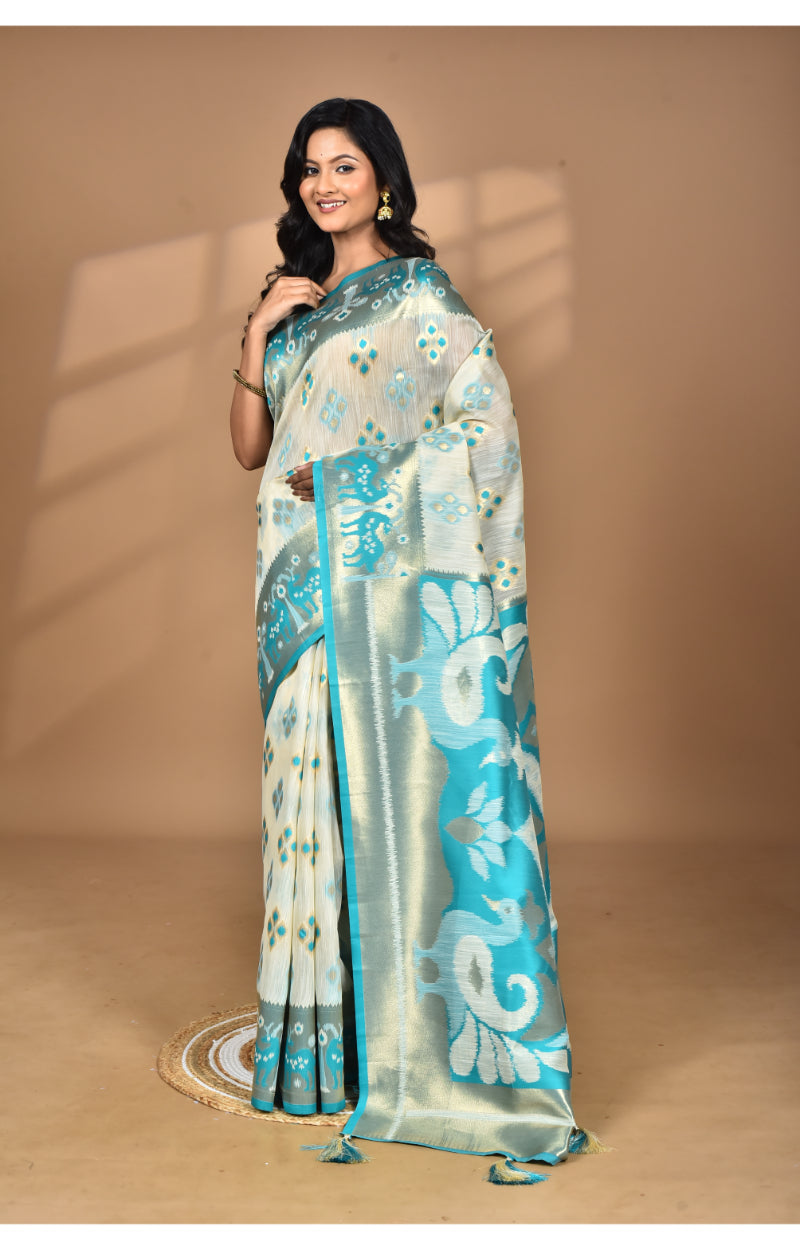 Morchari Women Desgin Two Dai Linen Saree-Multi