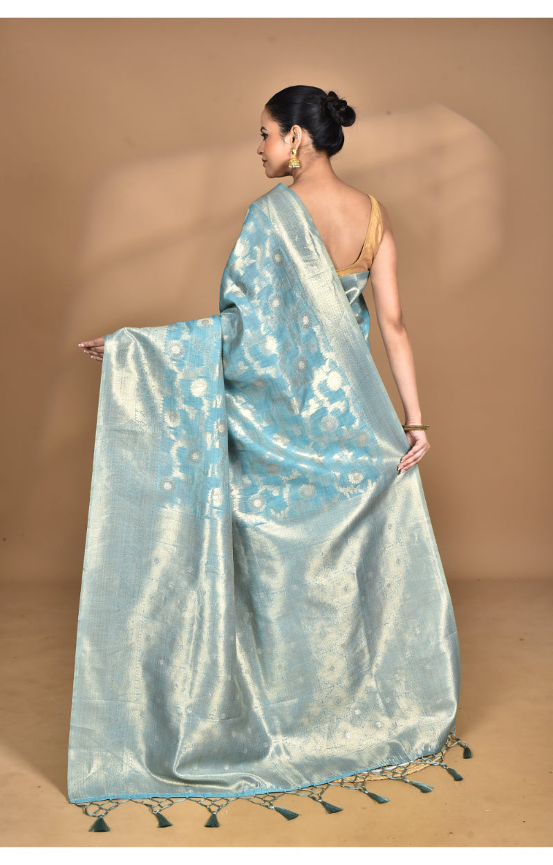 Morchari Banarasi Silk Chanderi Saree-Blue