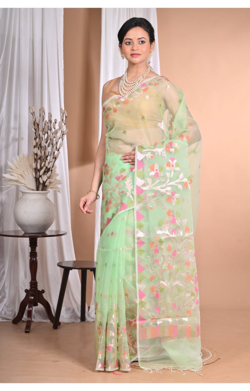 Morchari Heavy Jamdani Silk Orzanga Saree-Green