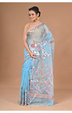 Morchari Heavy Jamdani Silk Orzanga Saree-Blue