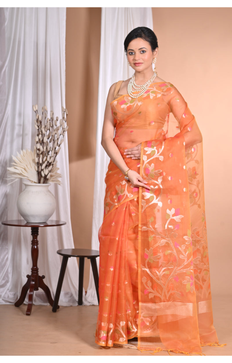Morchari Heavy Jamdani Silk Orzanga Saree-Orange
