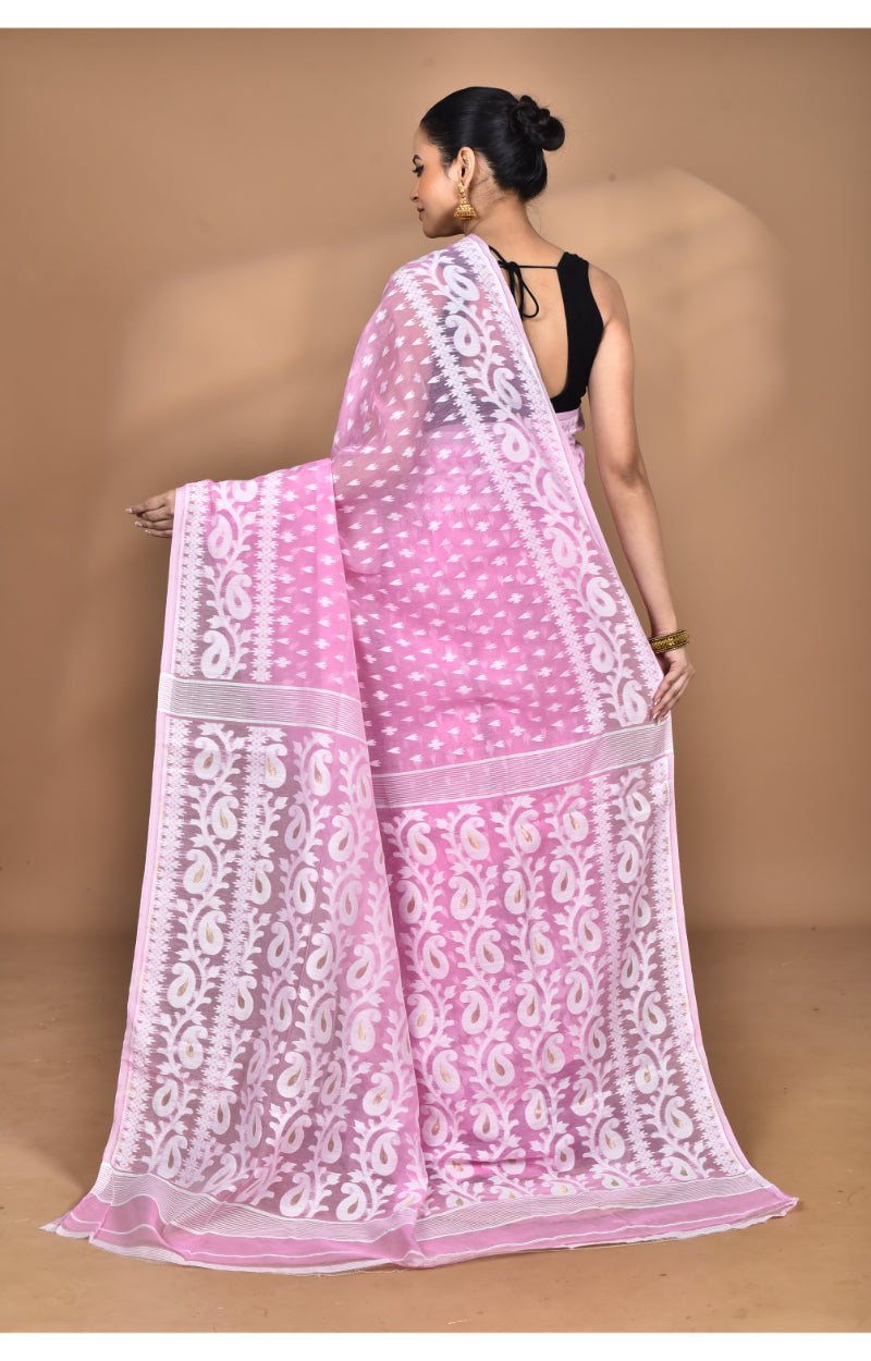 Morchari Pure Cotton Dhakai Jamdani Handloom Saree-Pink