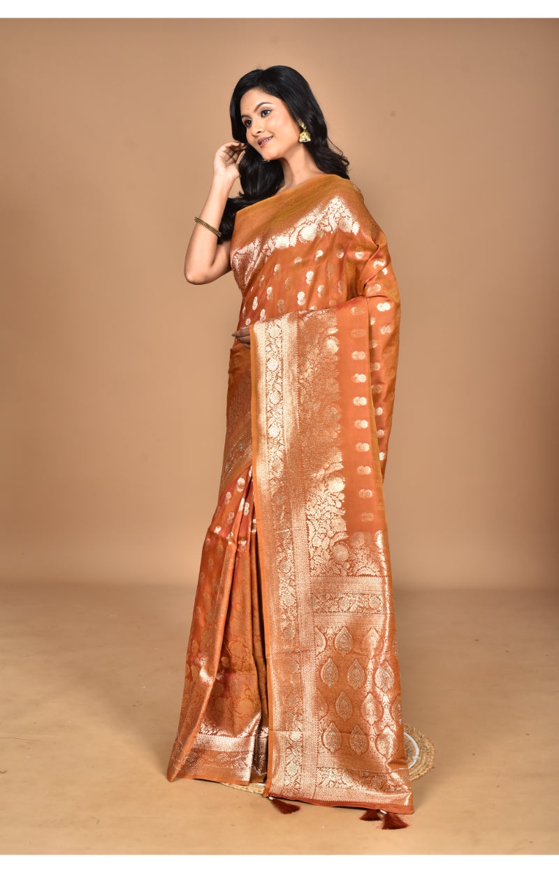 Morchari Heavy Kolhapuri Stone Work Saree-Brown