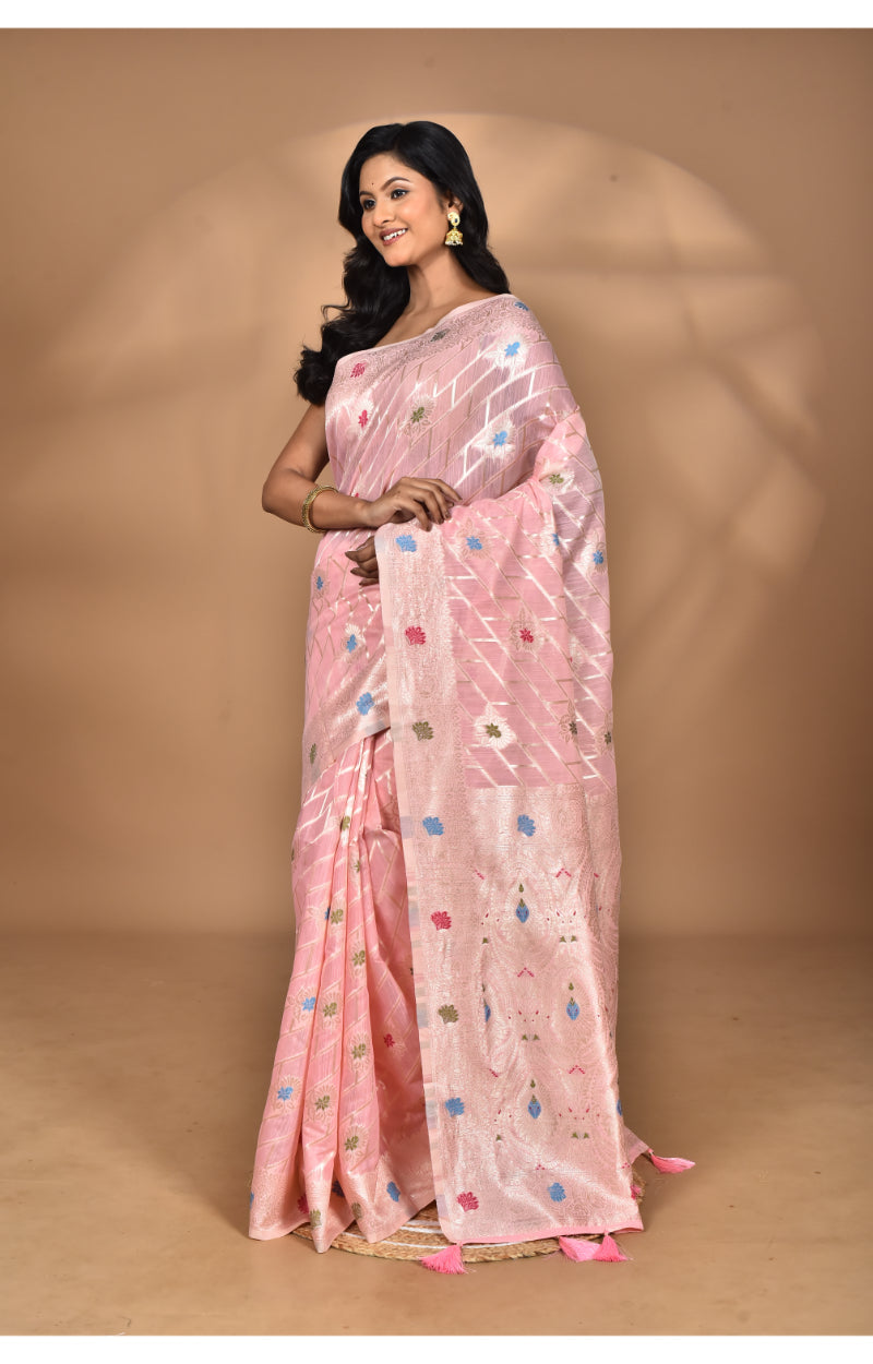 Morchari Women Desgin Chanderi Silk Saree-Pink