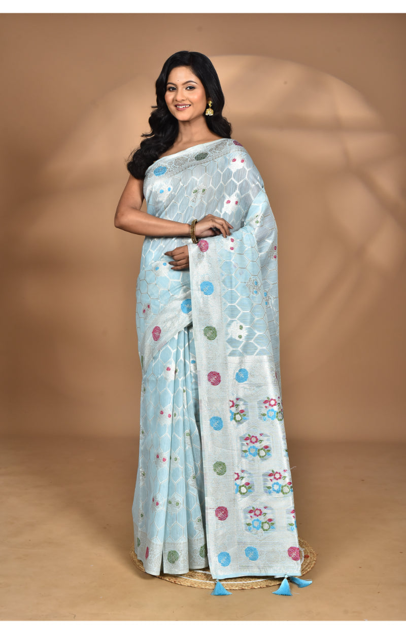 Morchari Women Desgin Chanderi Silk Saree-Blue