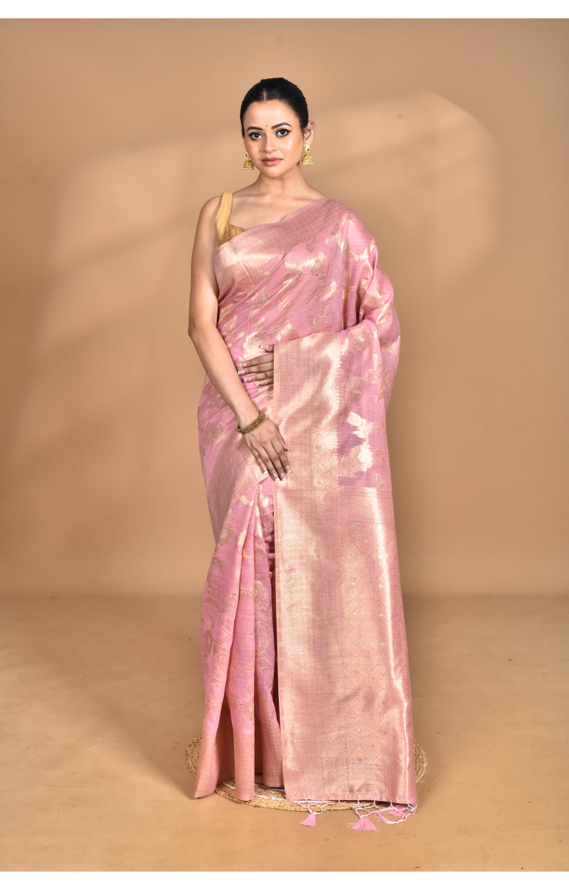 Morchari Banarasi Silk Chanderi Saree-Pink