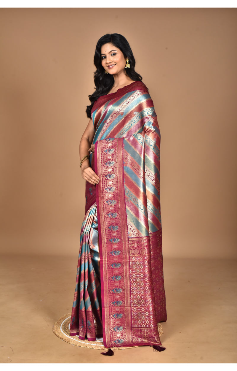 Morchari Ethnic Motifs Silk Blend Dharmavaram Saree-Purple