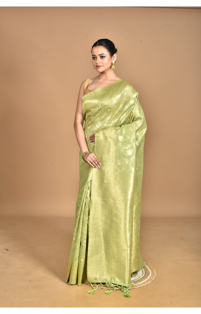 Morchari Banarasi Silk Chanderi Saree-Green