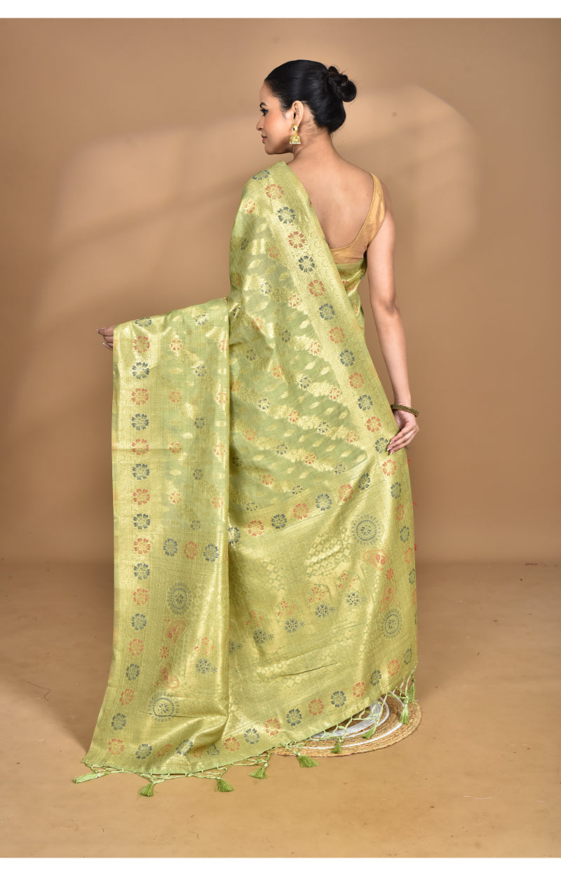 Morchari Banarasi Silk Chanderi Saree-Green