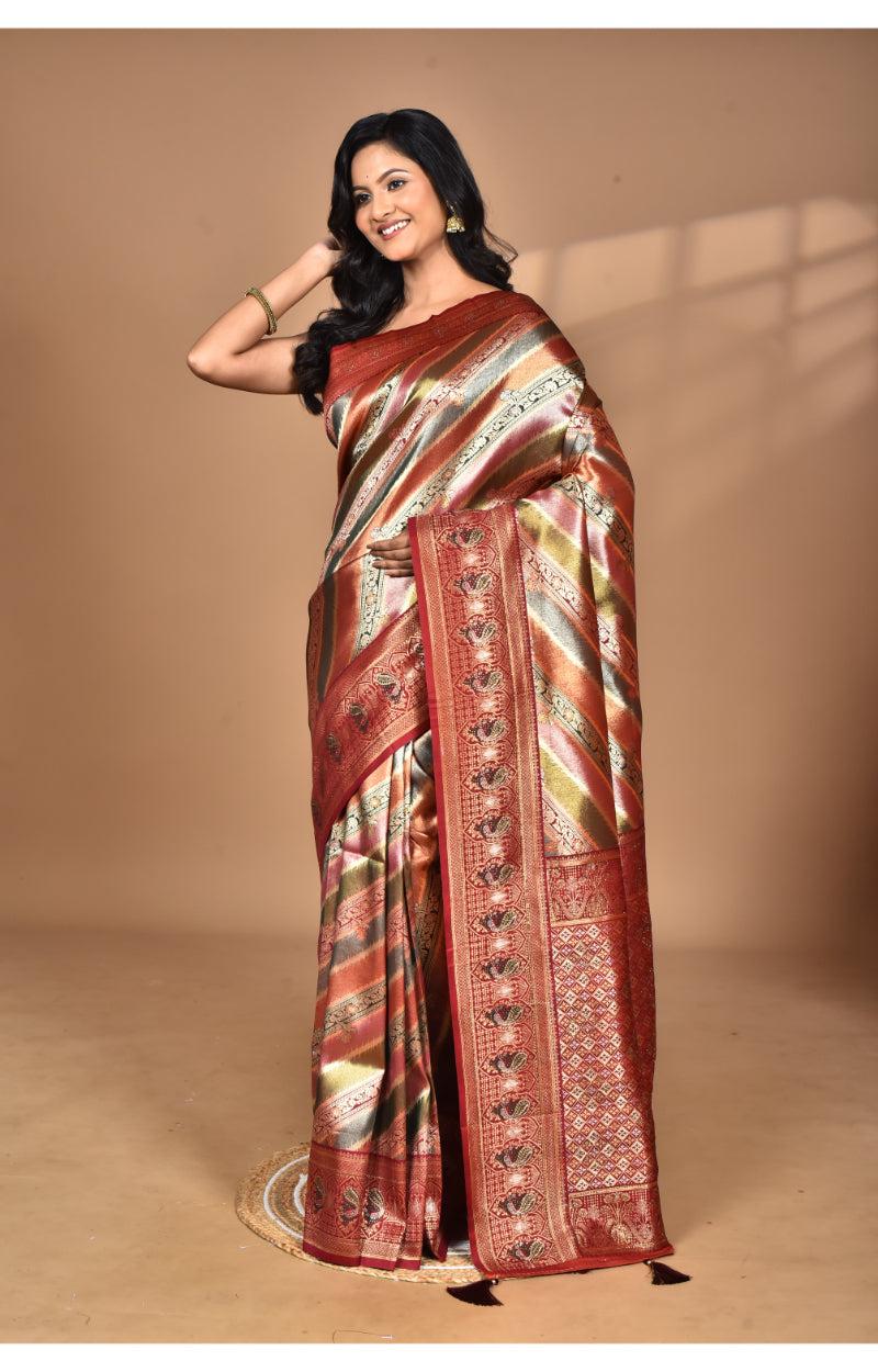 Morchari Ethnic Motifs Silk Blend Dharmavaram Saree-Maroon