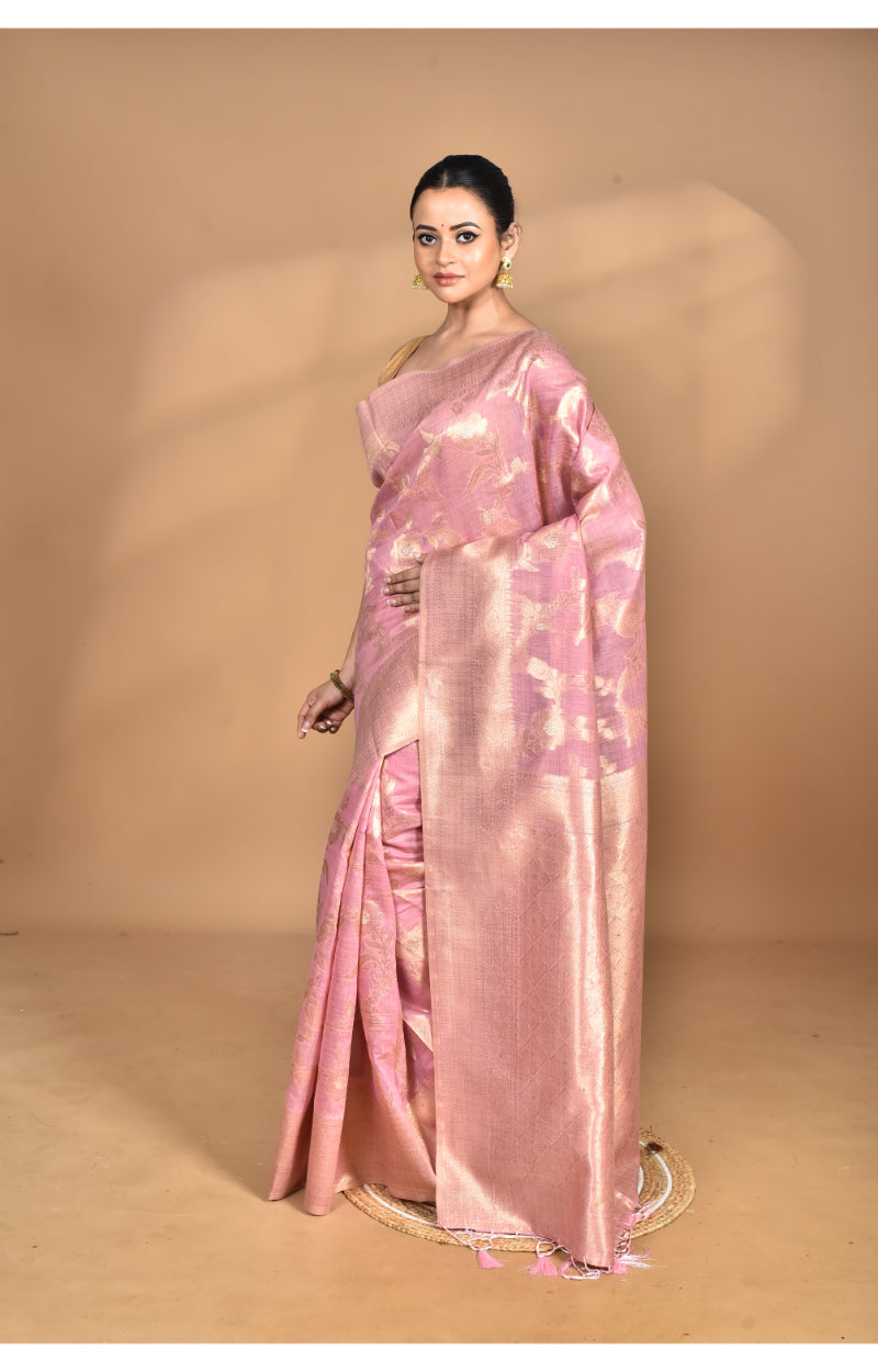 Morchari Banarasi Silk Chanderi Saree-Pink