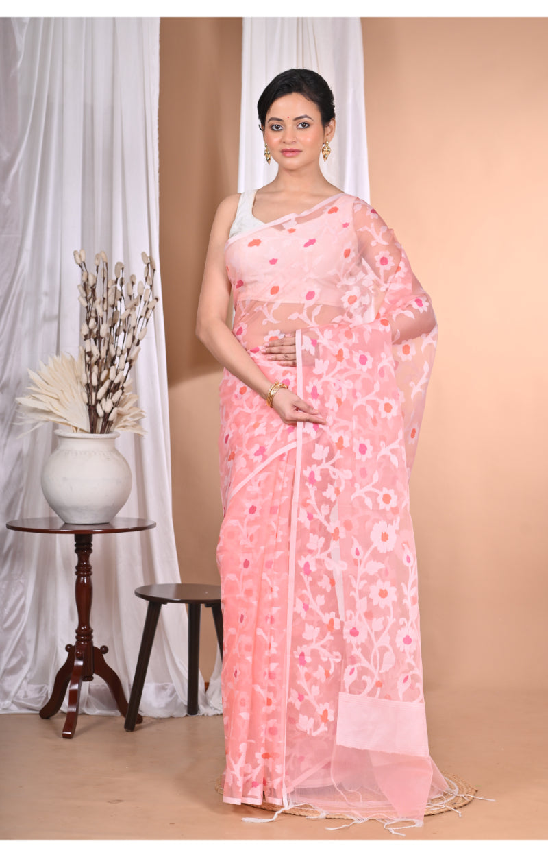 Morchari Heavy Jamdani Saree-Peach