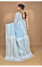 Morchari Pure Cotton Dhakai Jamdani Handloom Saree-Blue