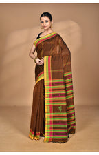 Morchari Pure Cotton Dhakai Jamdani Handloom Saree-Brown