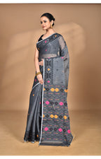 Morchari Pure Cotton Dhakai Jamdani Handloom Saree-Grey