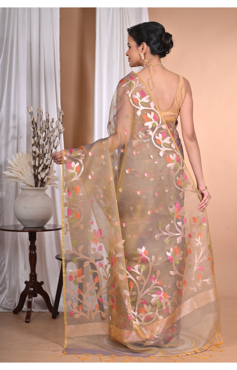 Morchari Heavy Jamdani Silk Orzanga Saree-Mehendi