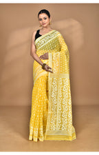 Morchari Pure Cotton Dhakai Jamdani Handloom Saree-Yellow