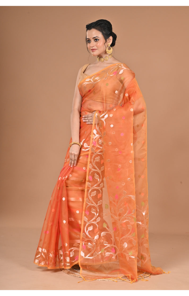Morchari Heavy Jamdani Silk Orzanga Saree-Orange