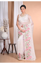 Morchari Pure Orzanga Tread Work Saree-Off White