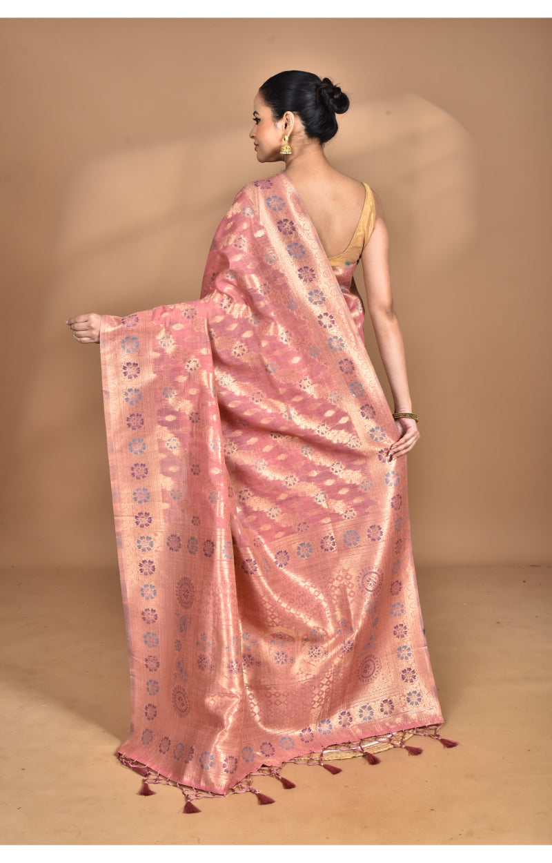 Morchari Banarasi Silk Chanderi Saree-Peach